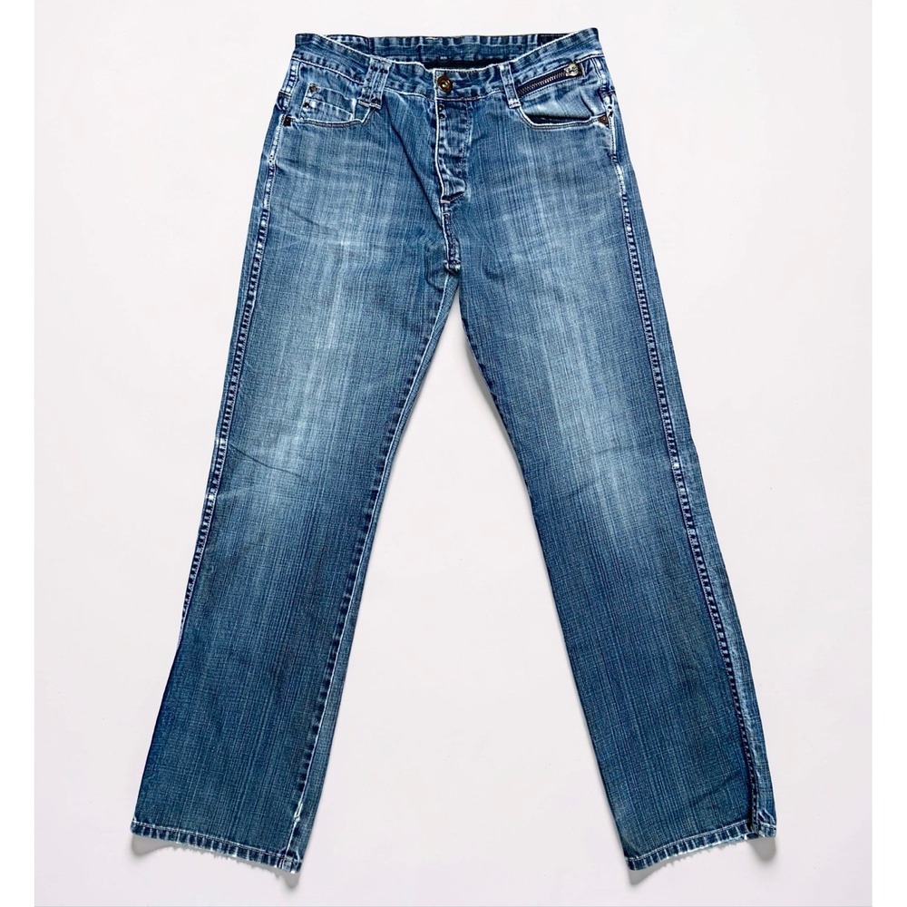 Jack & Jones Mens Jeans 32x32 Blue Button Fly Distressed Straight Leg JJ275